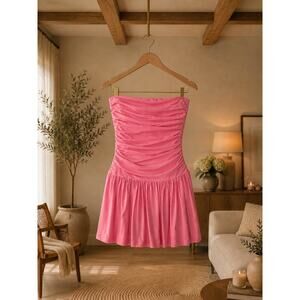 Susana Monaco Lemonade Pink Strapless Ruched Fit Flare Dress Large NWT Travel